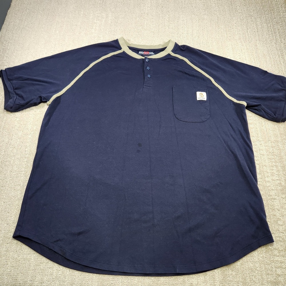 Flame Resistant Shirt‎ Men 3XL Bocomal FR Blue Henley Heavy Cotton Welder Work